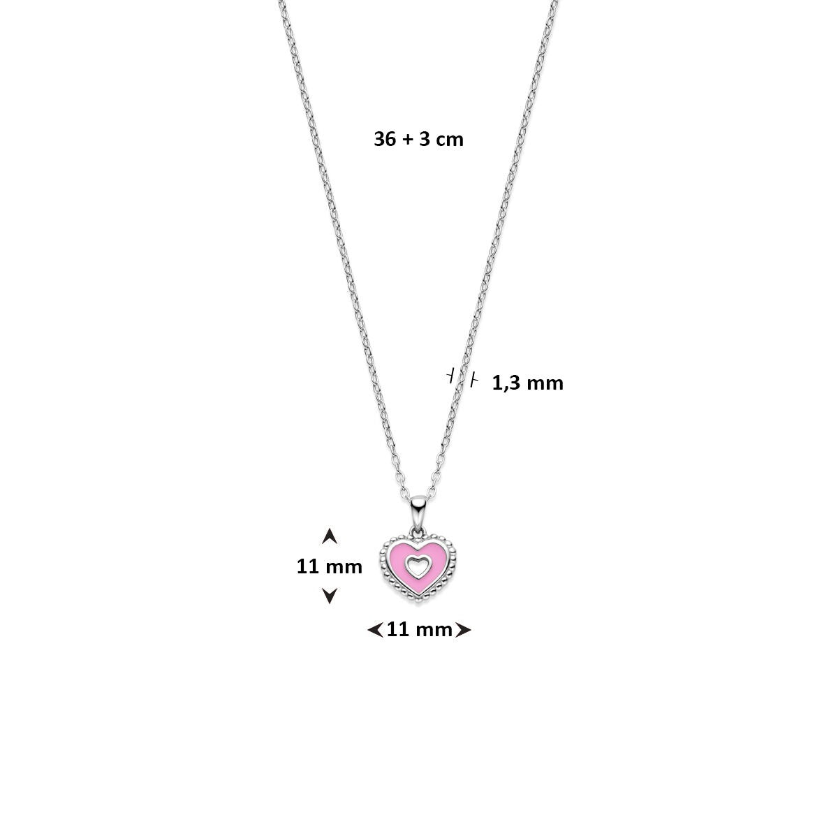 Collier en argent avec cœur – collier rhodié pour enfant 36 + 3 cm