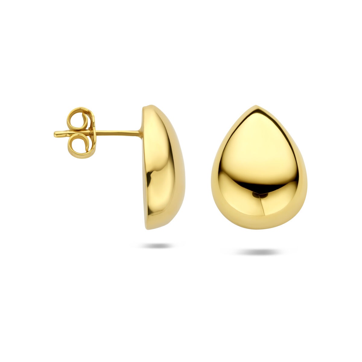 Puces d'oreilles en argent plaqué or en forme de goutte - forme fluide en éclat doré