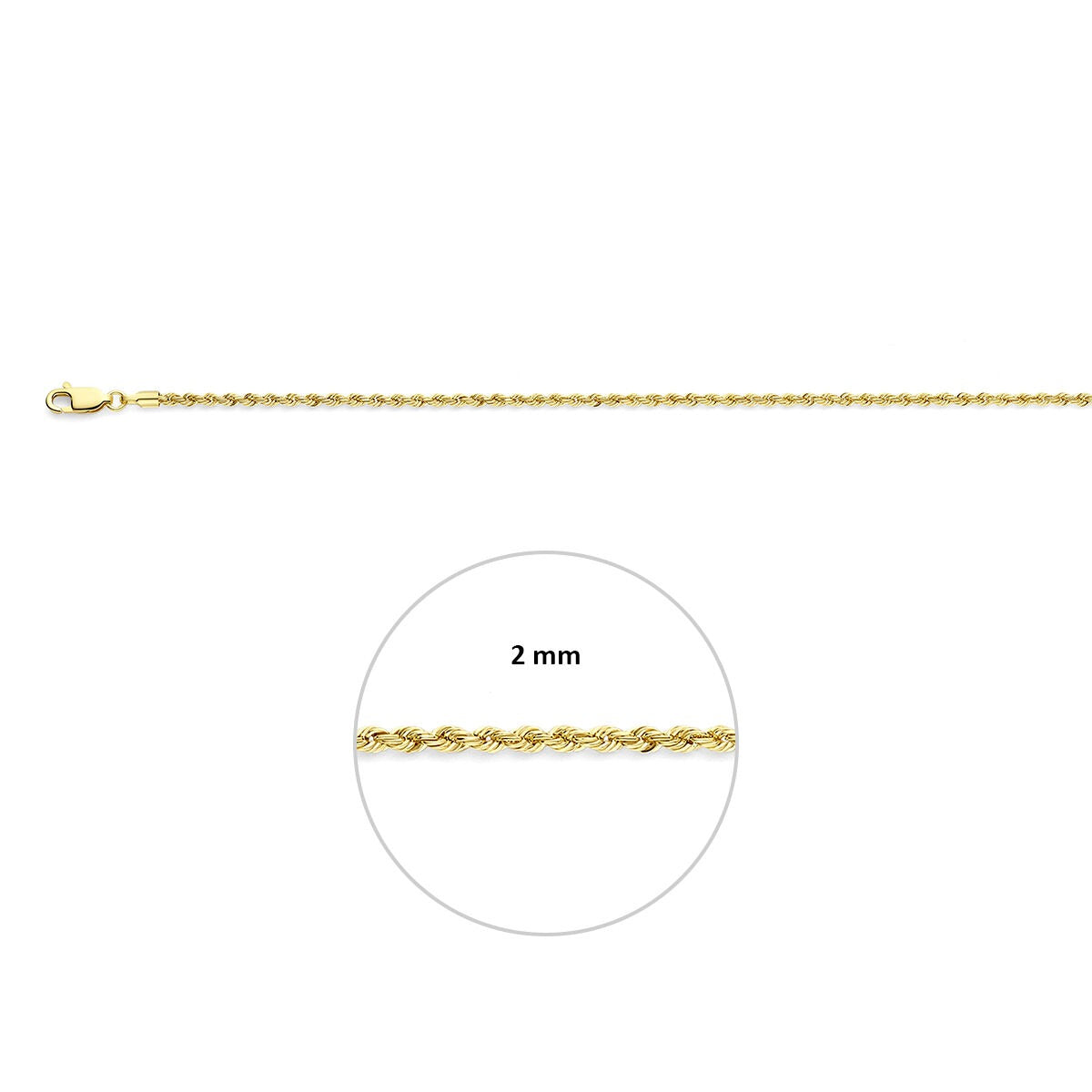 Collier en or jaune 9k pour femme avec maille cordon - 2 mm de large