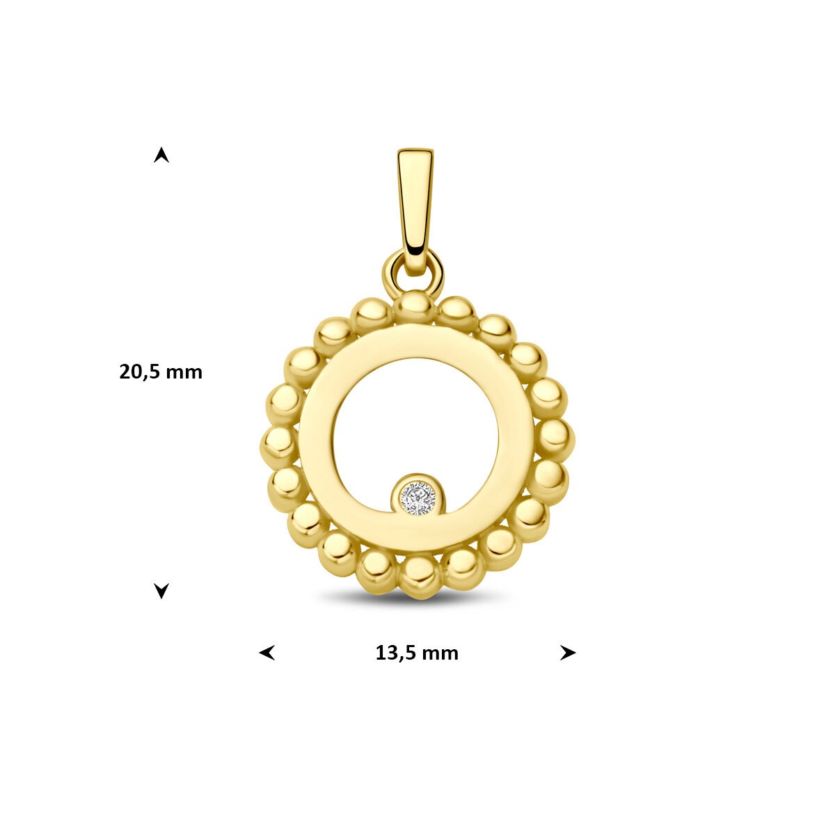 pendentif rond en or jaune avec zircone