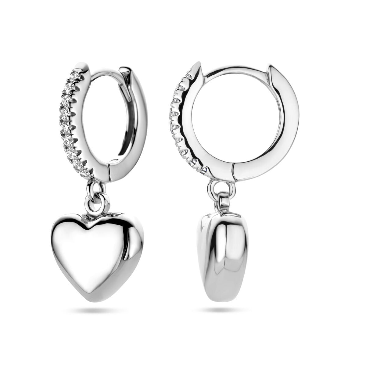 Créoles en argent avec cœur et zircone – rhodié argent 925