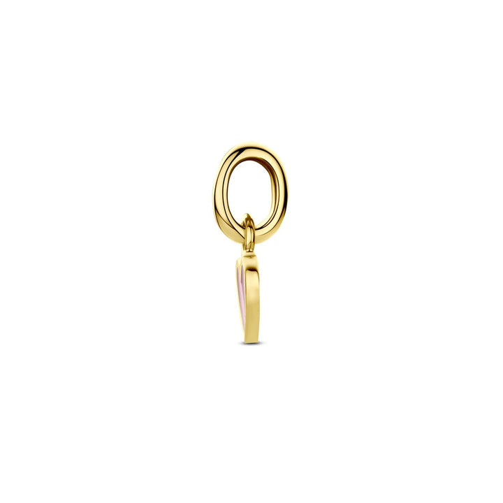 14k Geelgouden hanger hartje met roze emaille