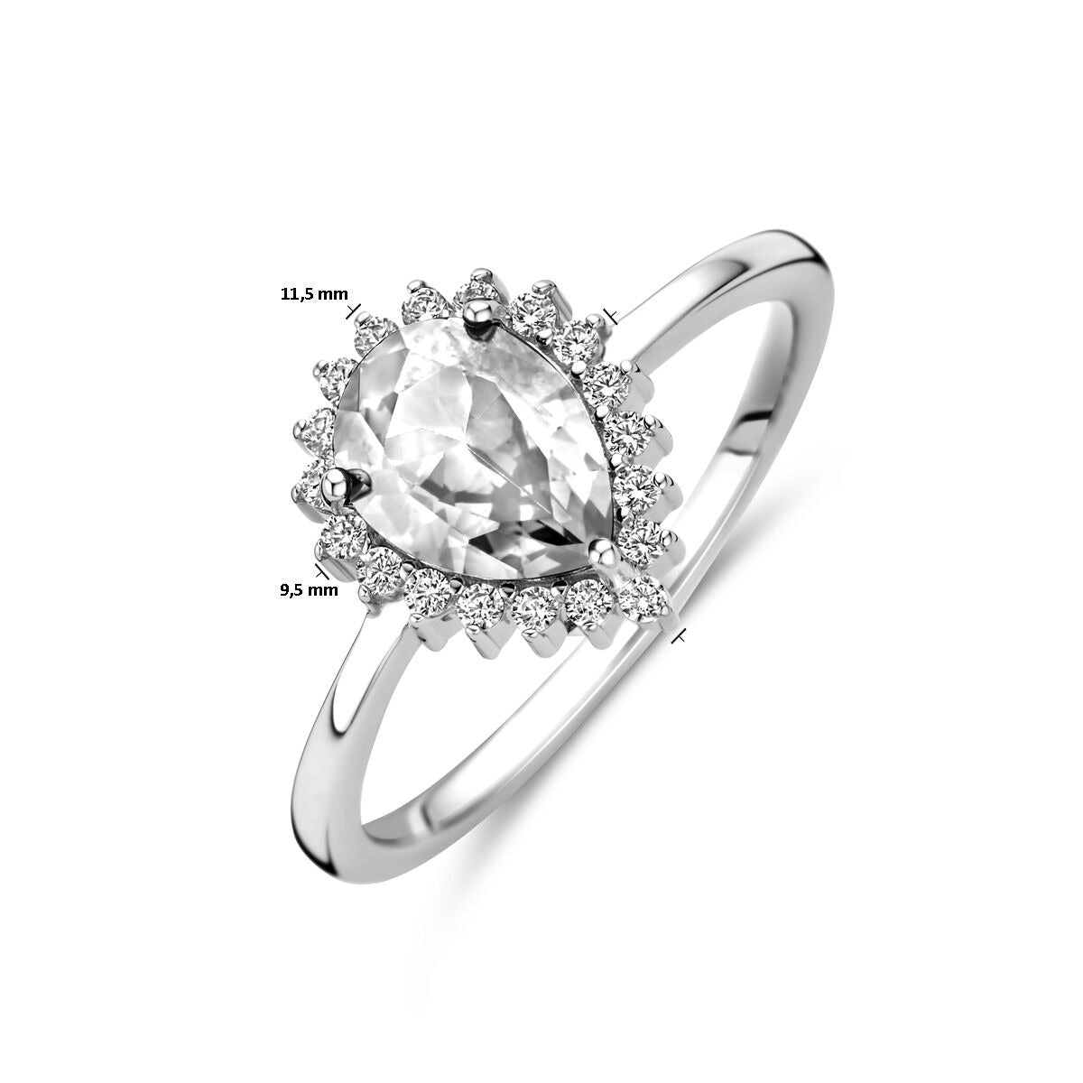 Bague en argent pour femme – zircone poire en entourage