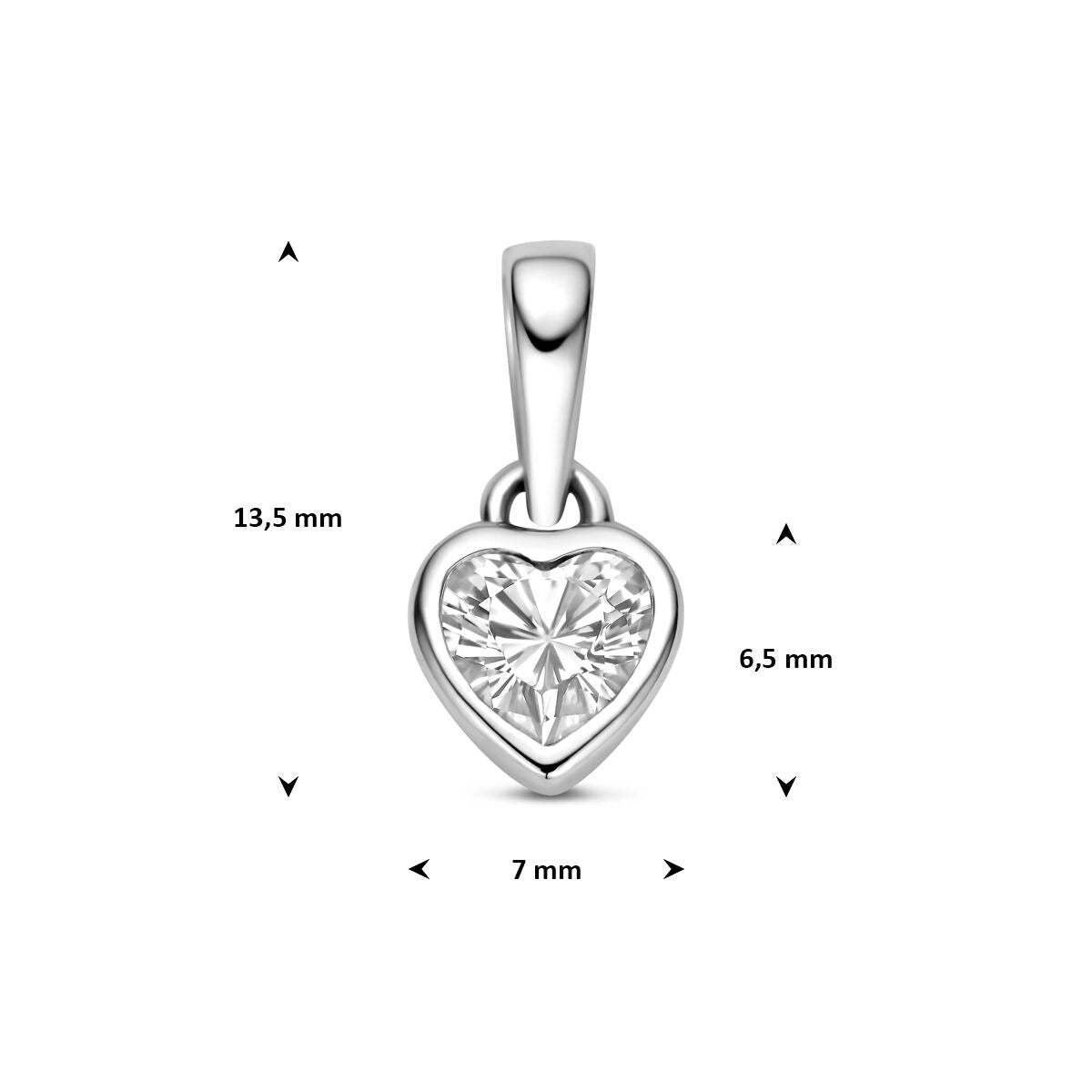 Pendentif en Argent Rhodié en Forme de Cœur avec Zircone
