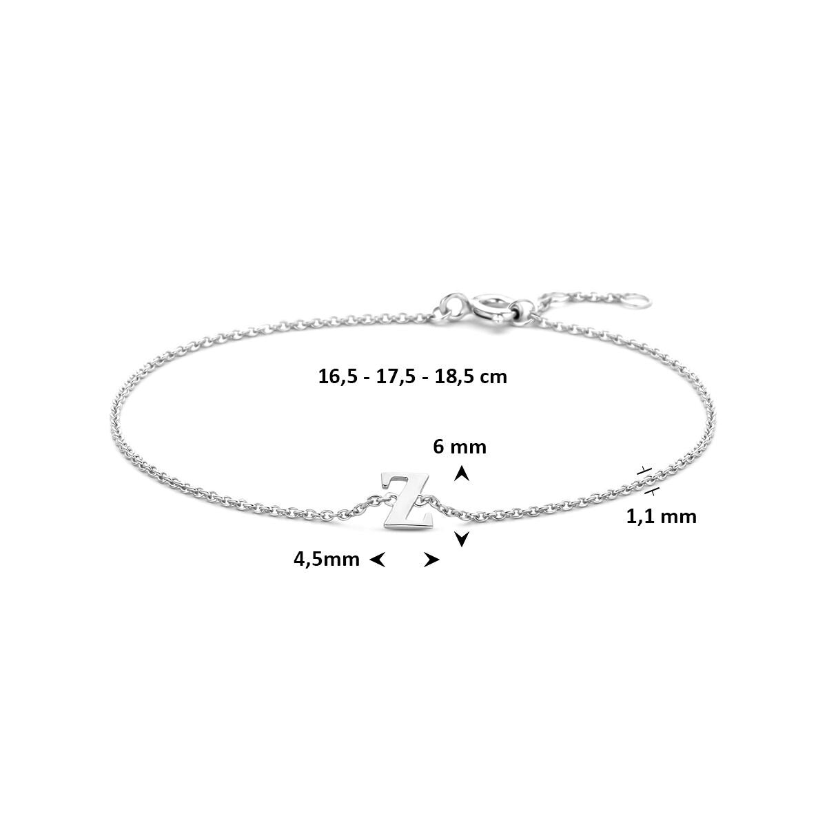 Gerhodineerde 925 zilveren armband met letter