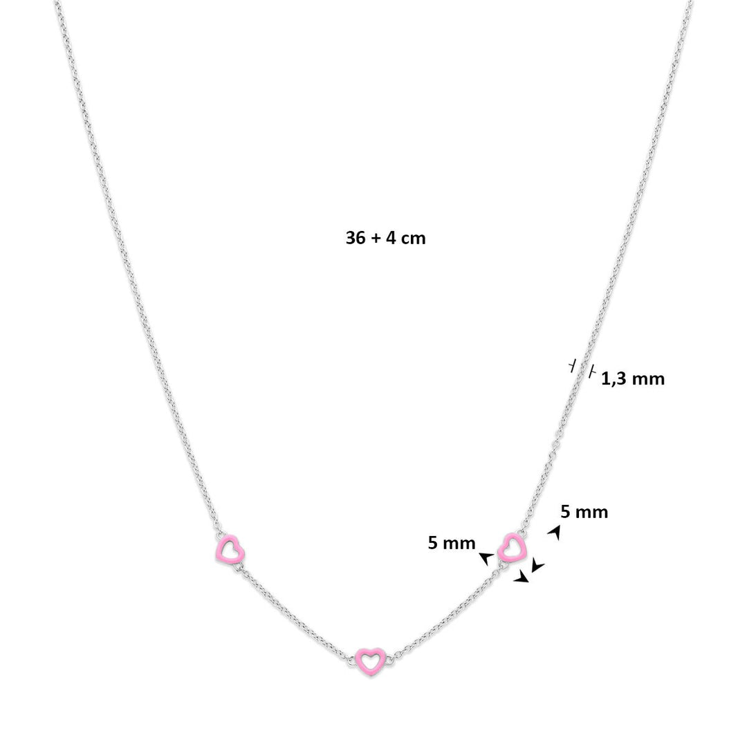 Gerhodineerd zilveren kindercollier met roze hartjes