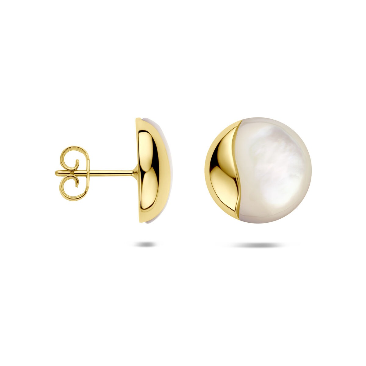 puces d'oreilles en or jaune avec nacre 14 mm