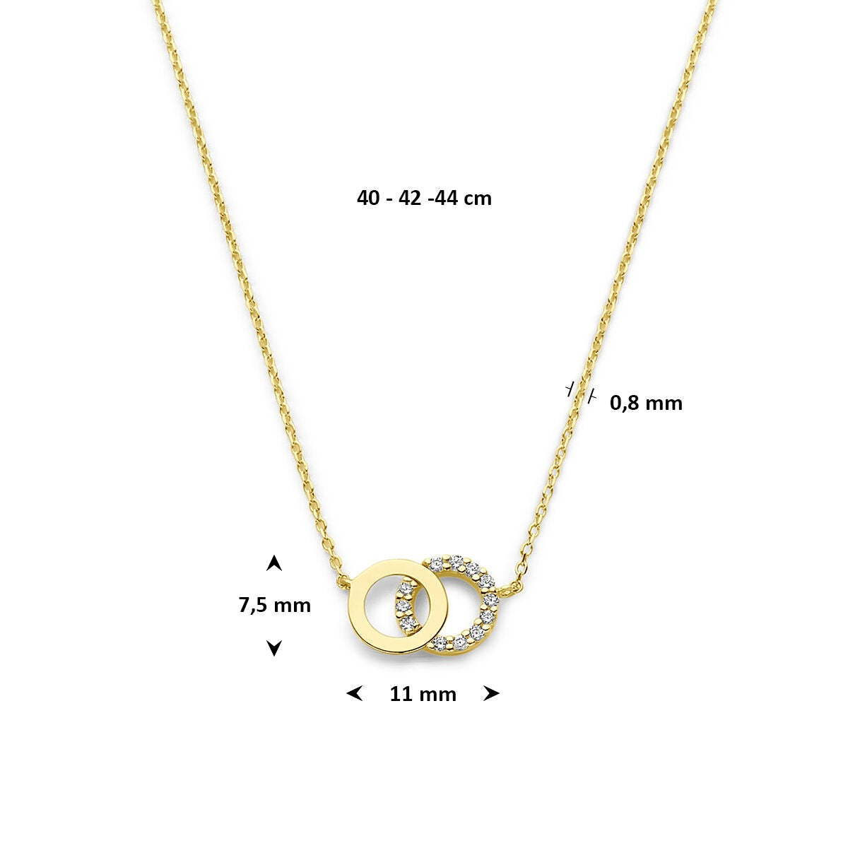collier pour femme en or jaune 9k avec zircone – ajustable jusqu'à 44 cm