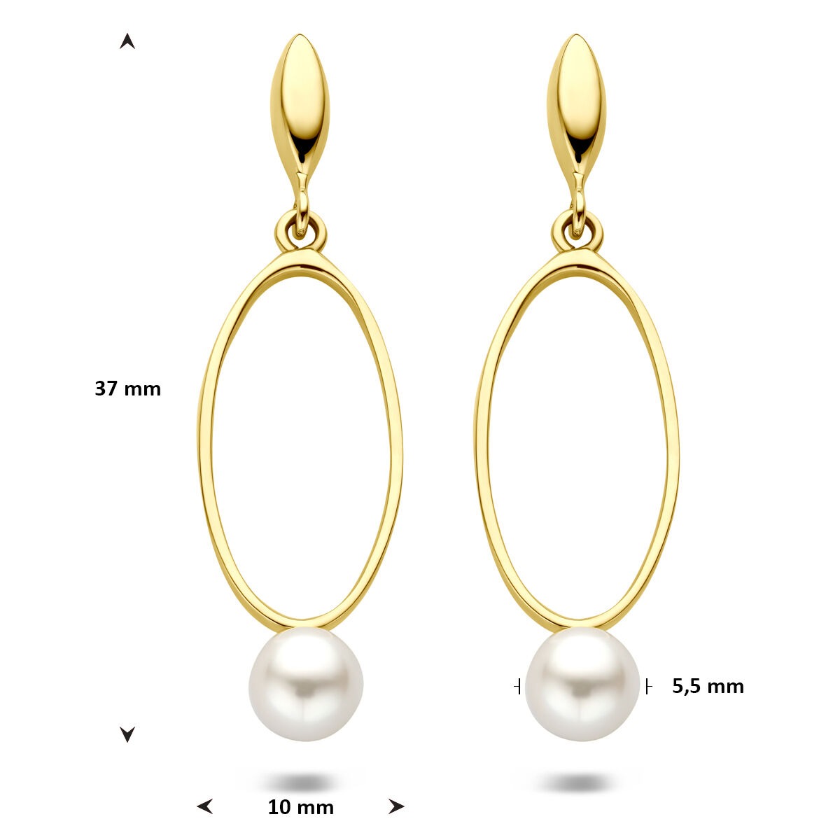 boucles d'oreilles en or jaune avec perle 37 mm