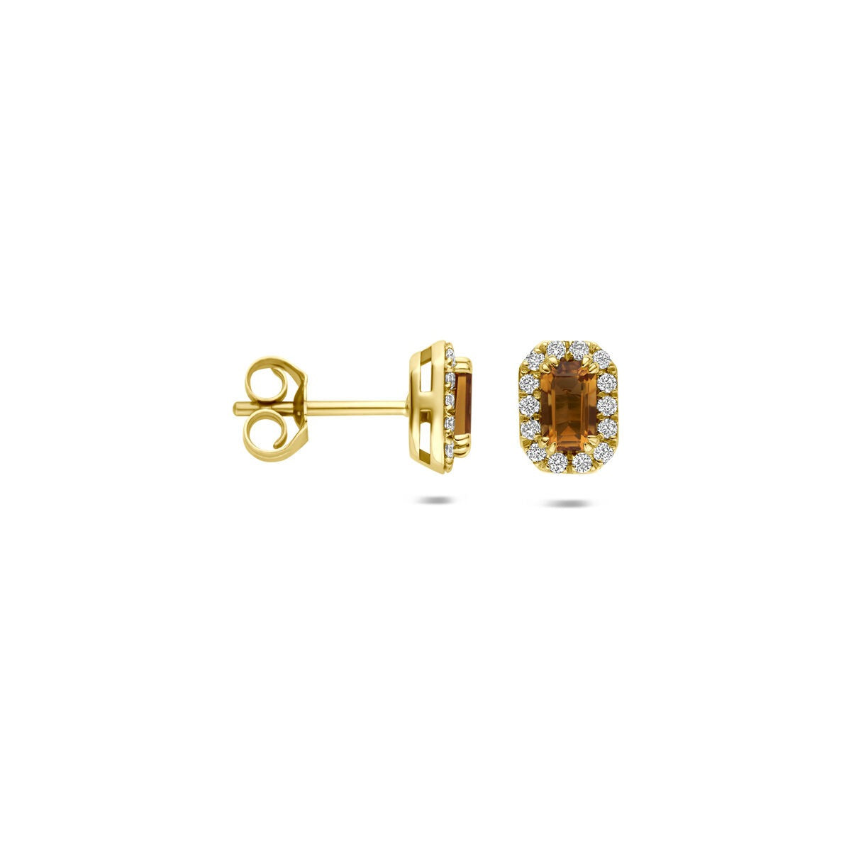 Puces d'oreilles en or jaune 14k avec citrine et diamant cultivé en laboratoire
