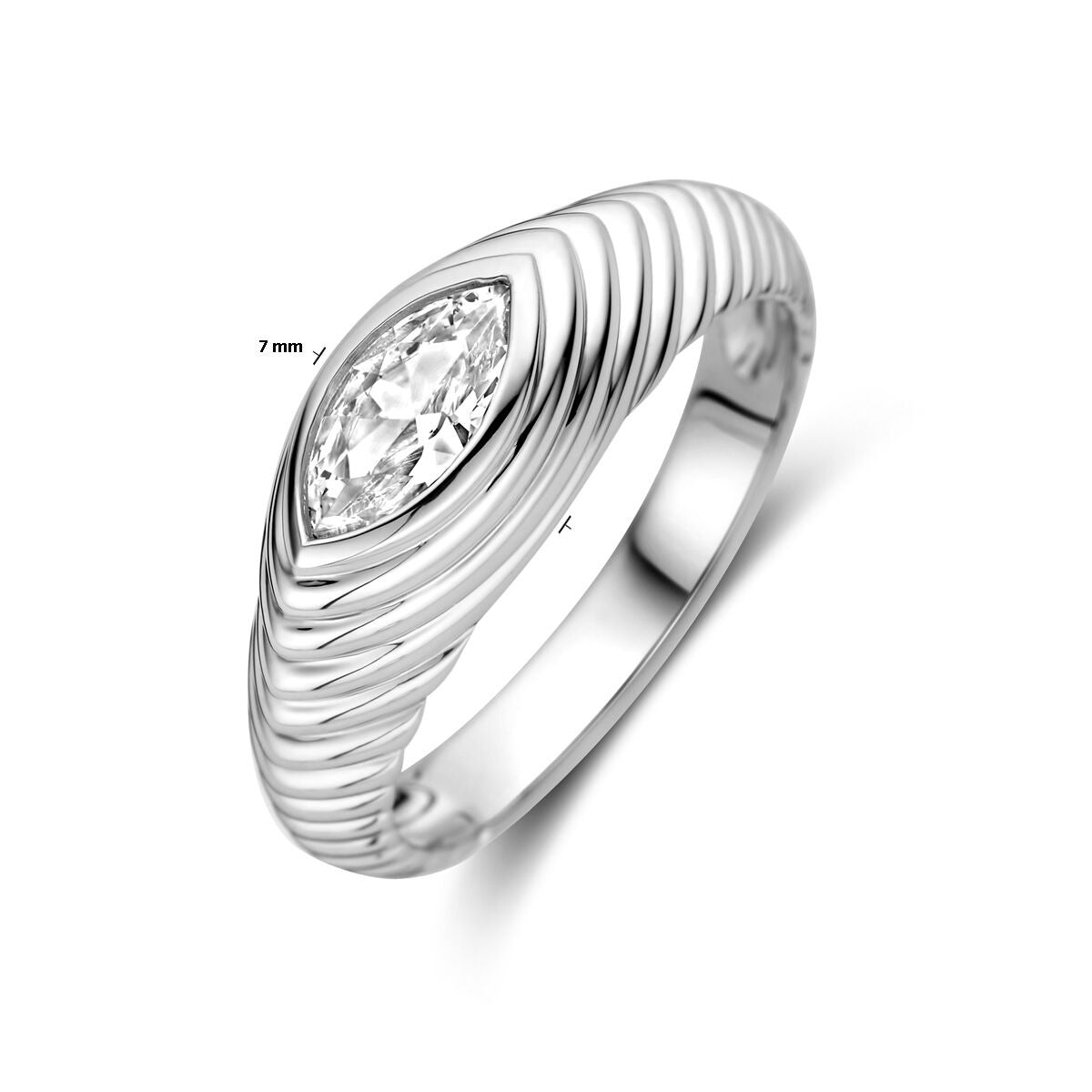 Bague en argent avec zircone marquise – argent rhodié 925, 7 mm de large