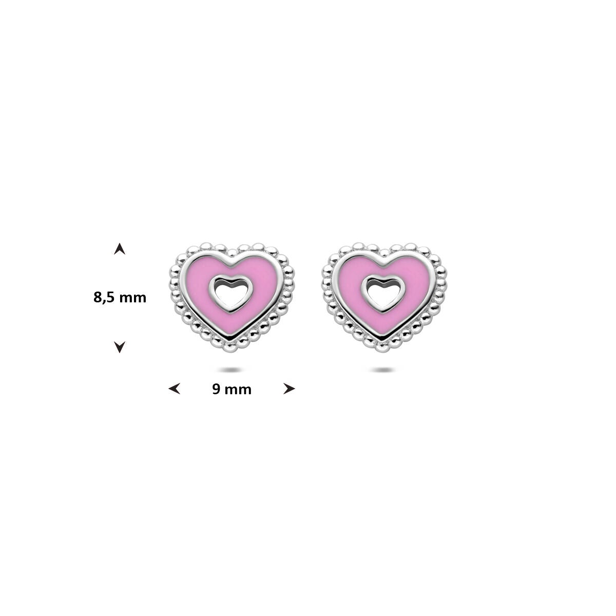 Puces d'oreilles en argent en forme de cœur – rhodié bijou pour enfant 8,5 mm