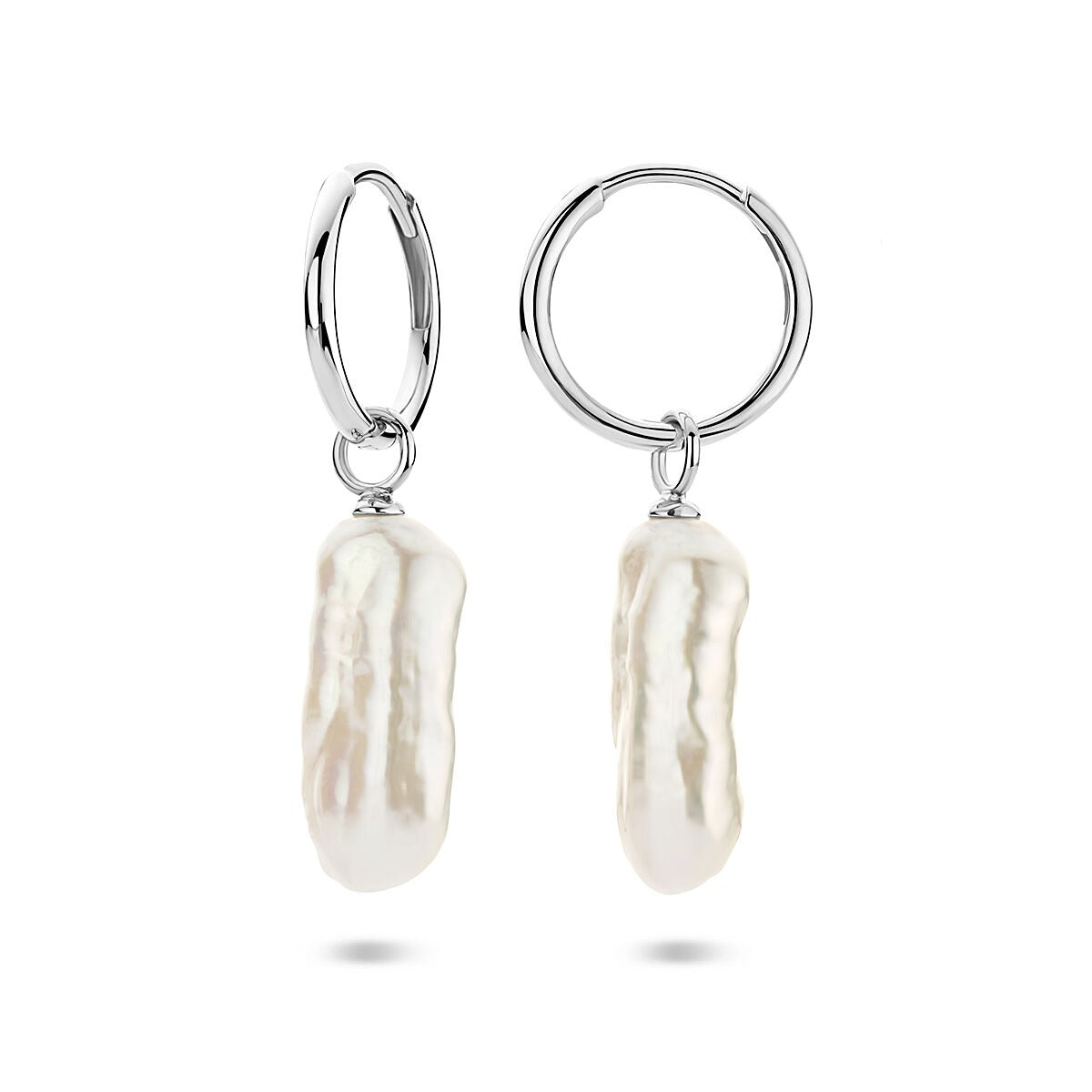 Créoles en argent avec perle – rhodiées
