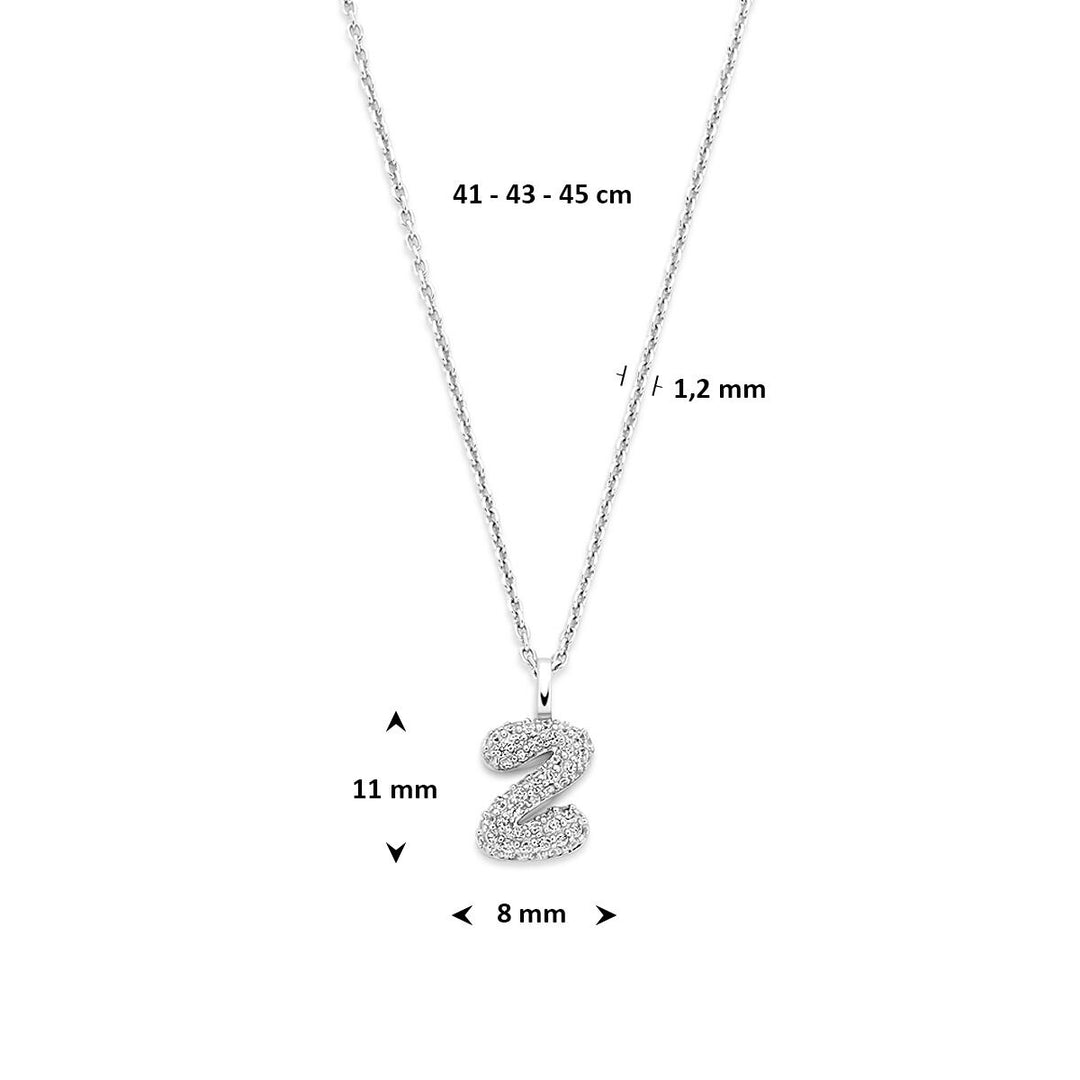 Gerhodineerd 925 zilveren lettercollier met zirkonia