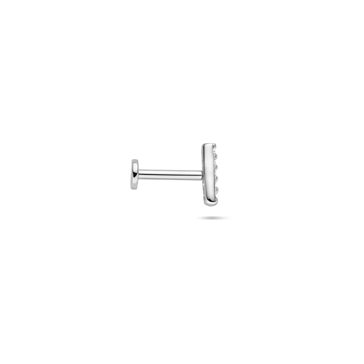 Piercing en argent rhodié à dos plat avec zircone en forme de barre