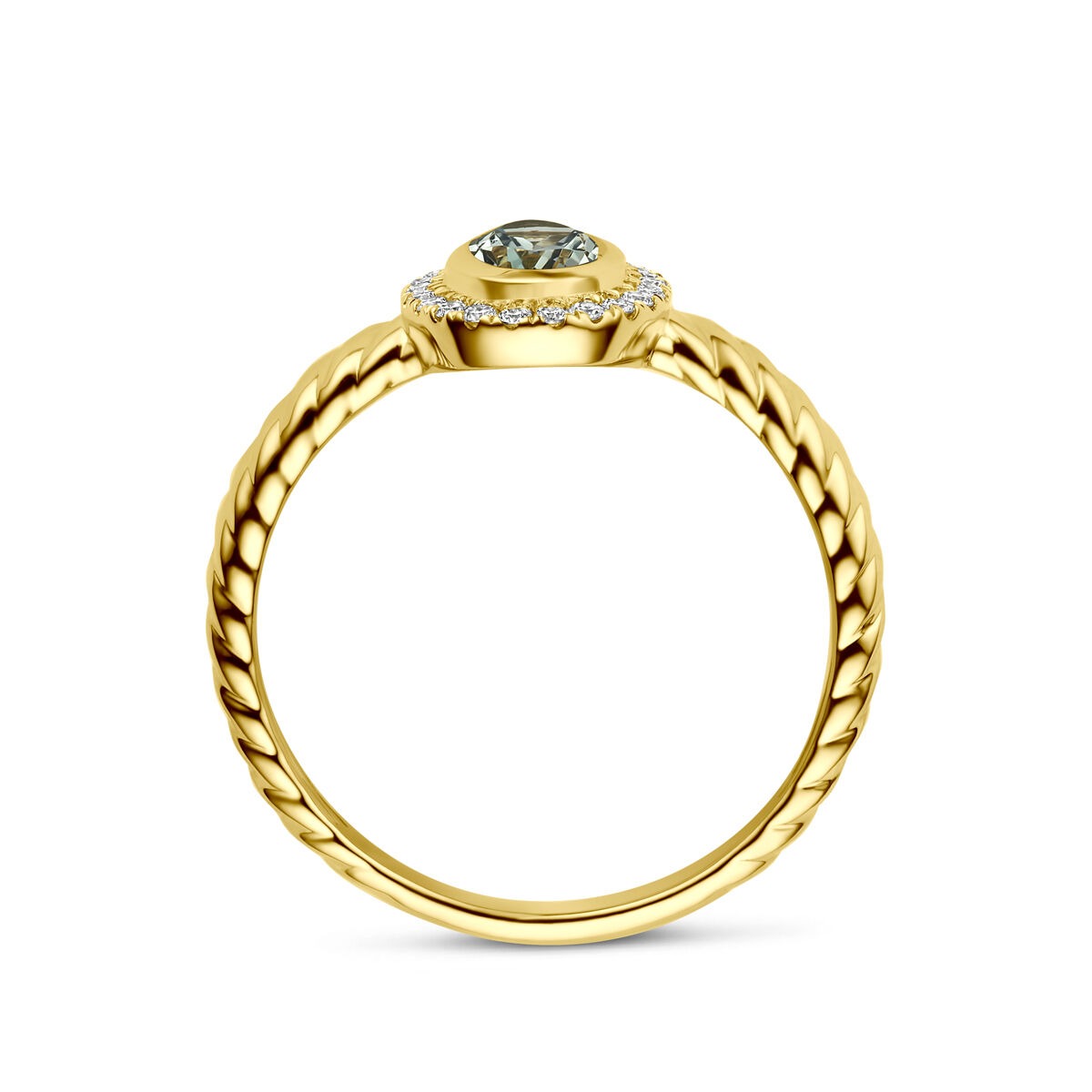 Bague en or jaune 14k avec améthyste verte et diamant cultivé en laboratoire