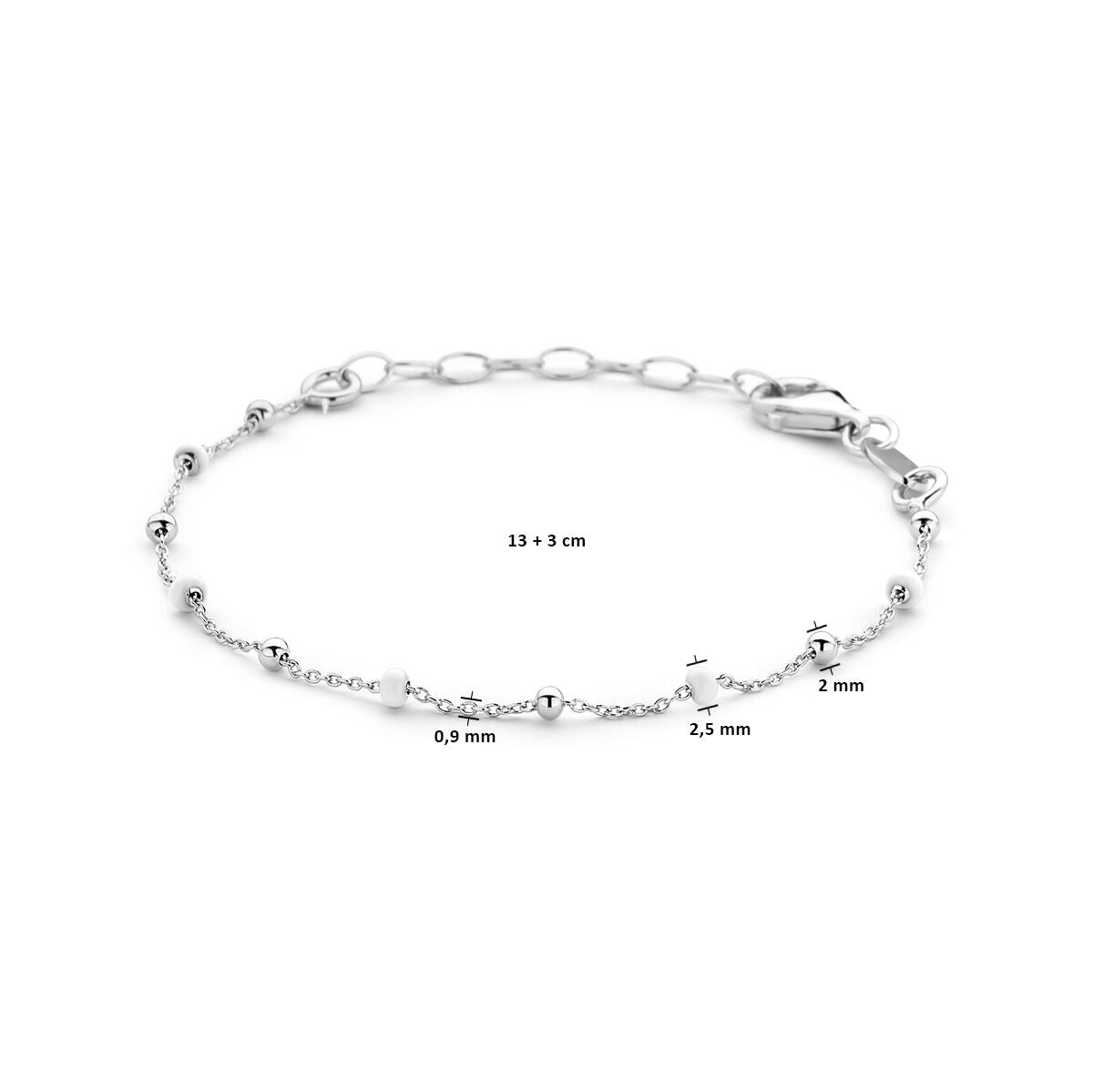 Bracelet pour enfant en argent rhodié avec des billes en émail blanc