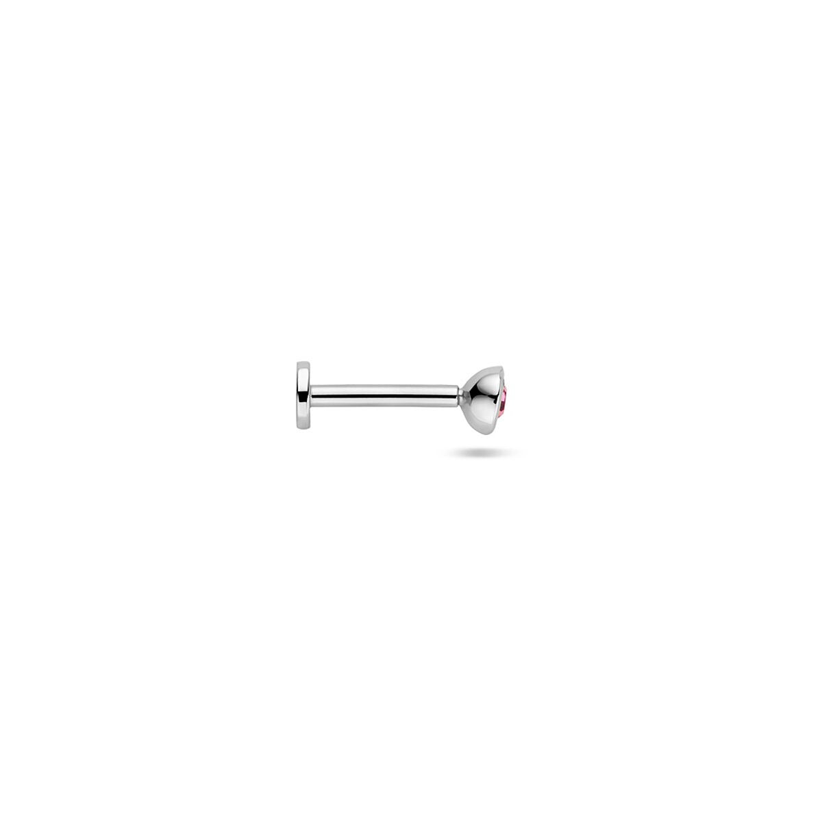 Piercing en argent rhodié avec strass rose à dos plat