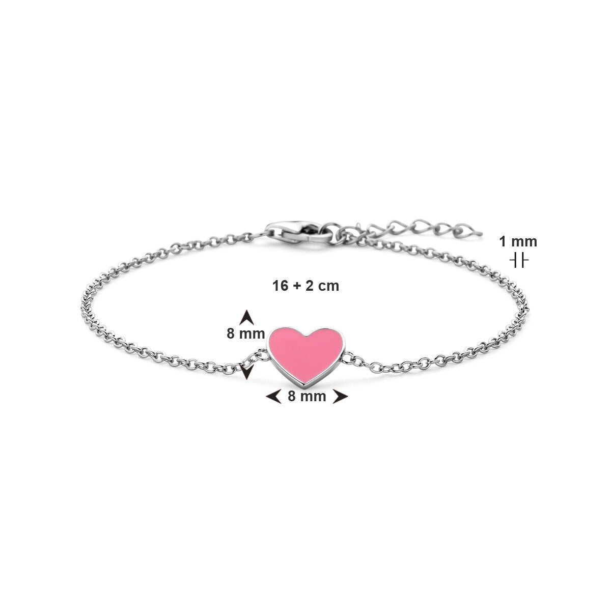 Bracelet en argent avec cœur et émail rose – rhodié argent 925