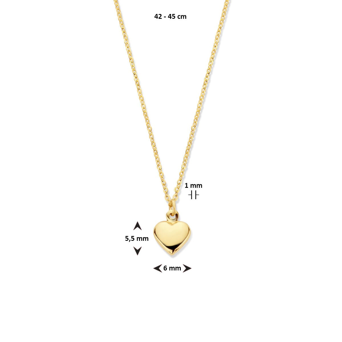 Collier en or jaune en forme de cœur
