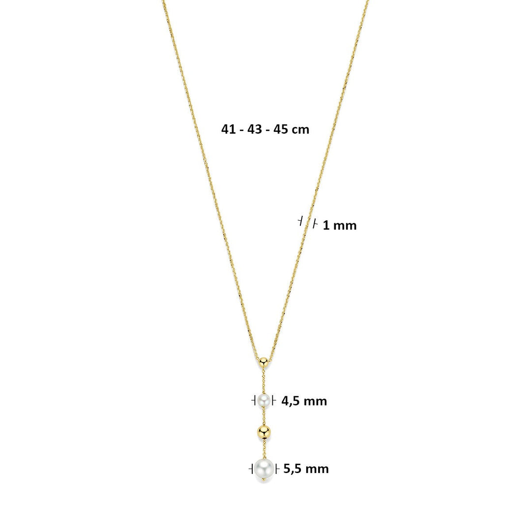 14k Geelgouden Y-collier met parels en bolletjes