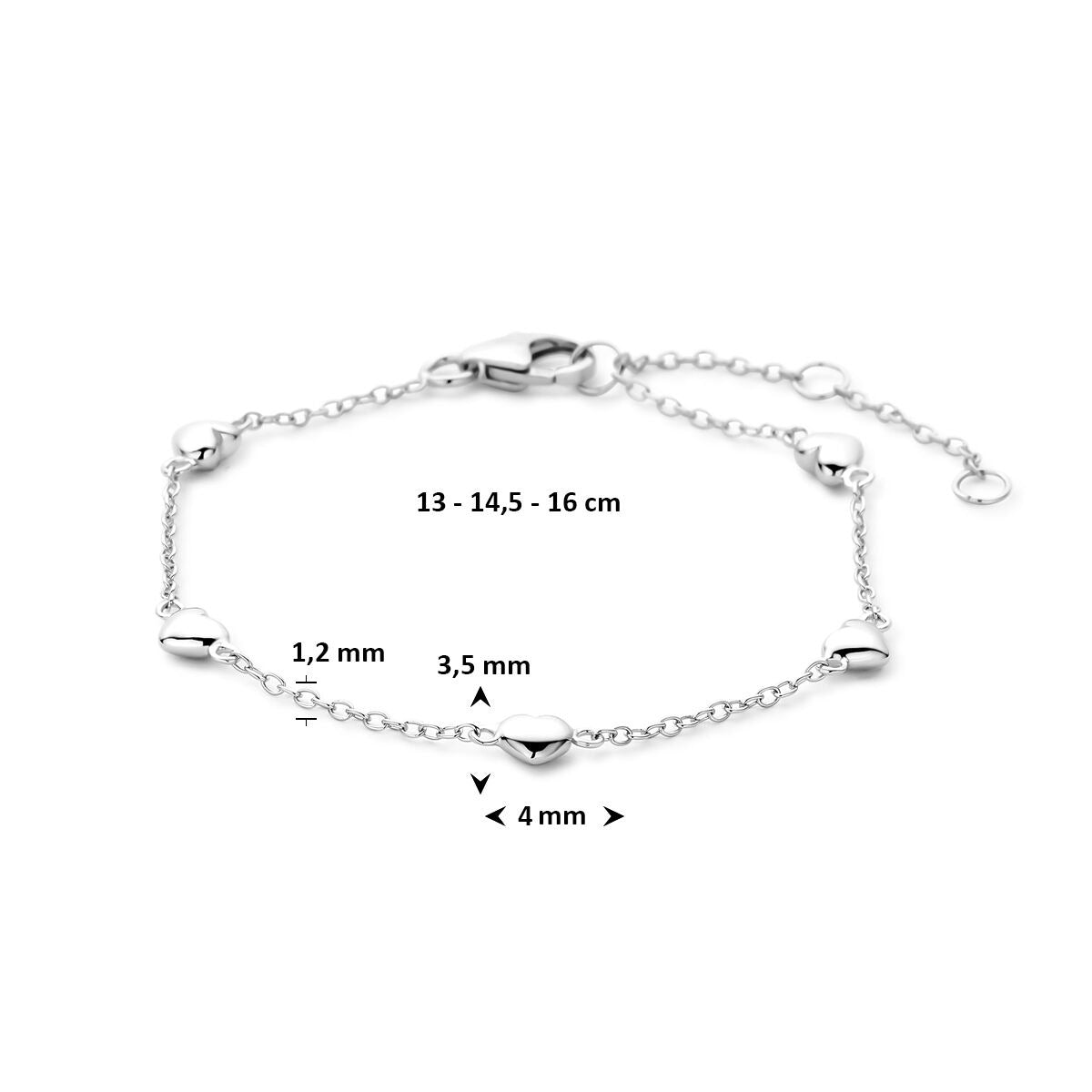 Bracelet pour enfant en argent avec cœur – rhodié 13-16 cm