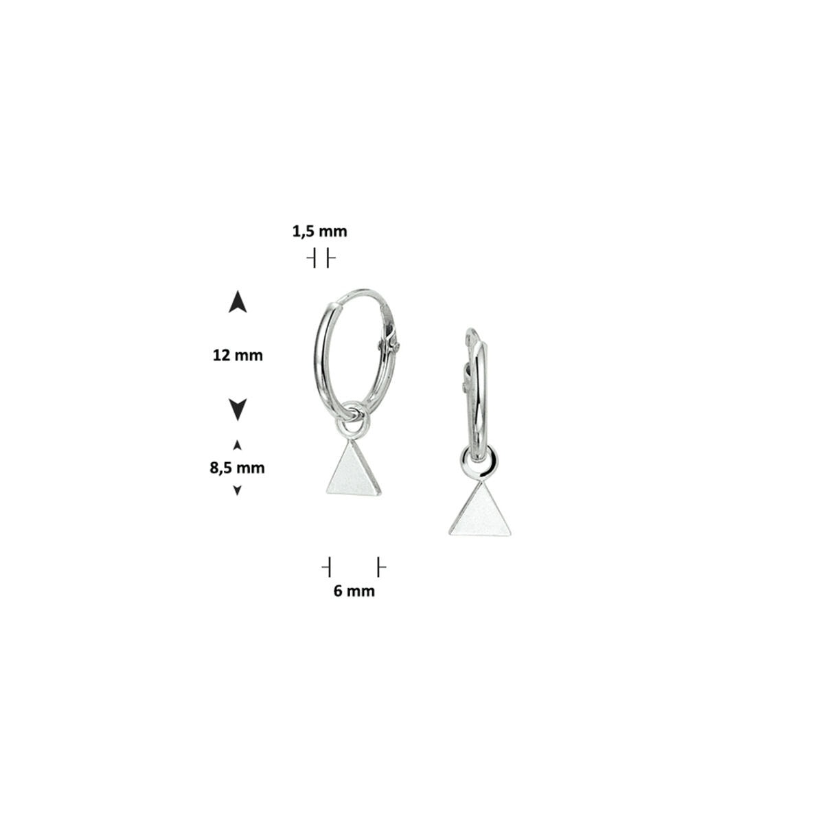 Créoles en argent avec pendentif triangulaire – rhodié 925