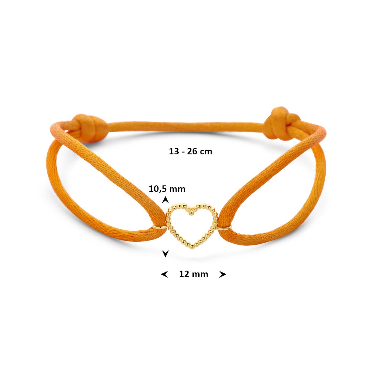 Bracelet pour femme en satin orange avec un cœur en or jaune 14k – Détail affectueux avec une touche ludique