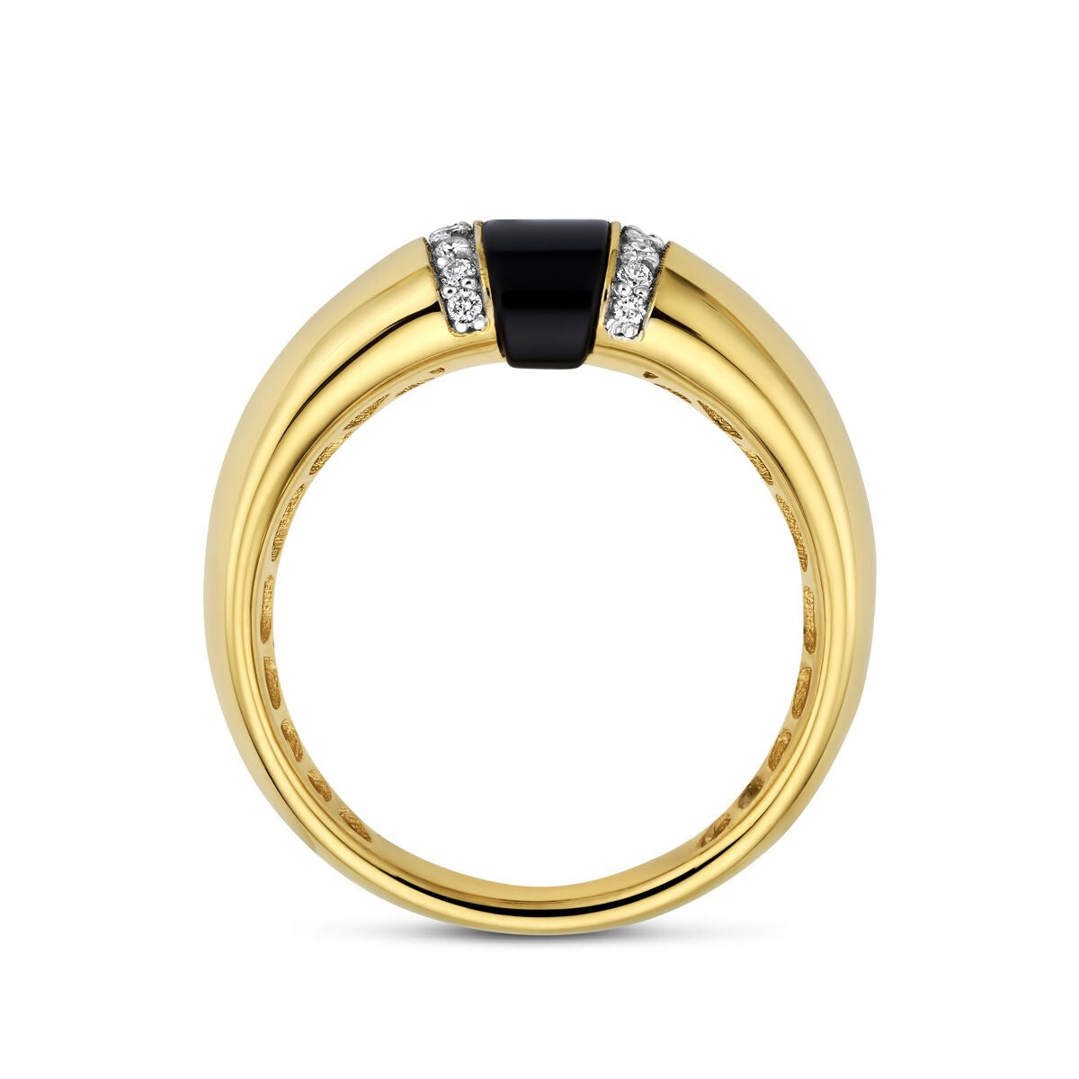 Bague pour femme en or jaune 14k avec onyx et diamant – 6,5 mm de large
