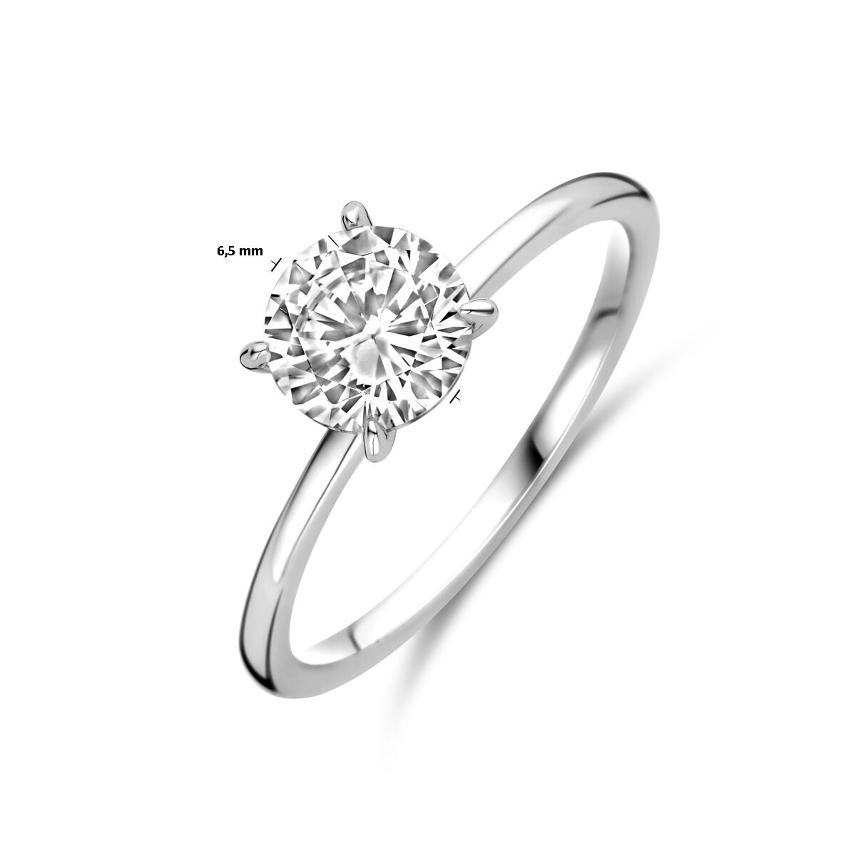 Bague pour femme en argent rhodié avec zircone taillée en brillant – argent 925, 6,5 mm