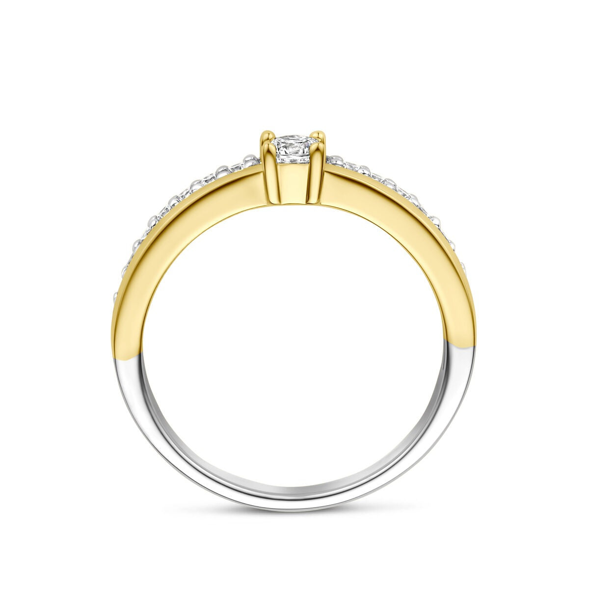 Bague en argent plaqué or et rhodié avec zircone