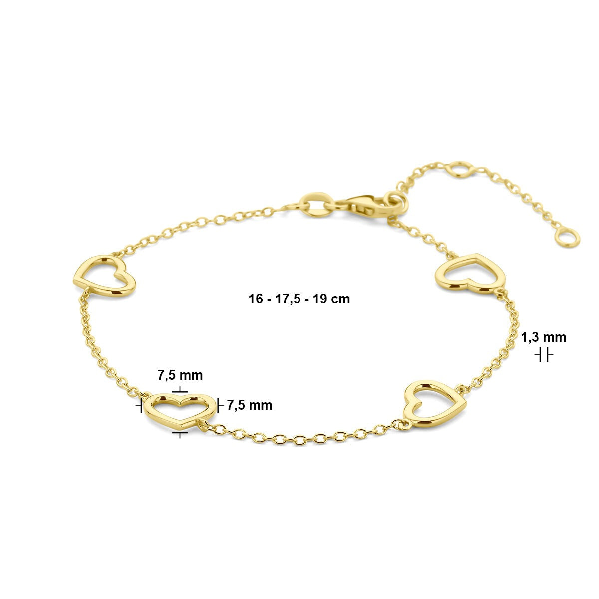 bracelet en or jaune en forme de cœur 14k