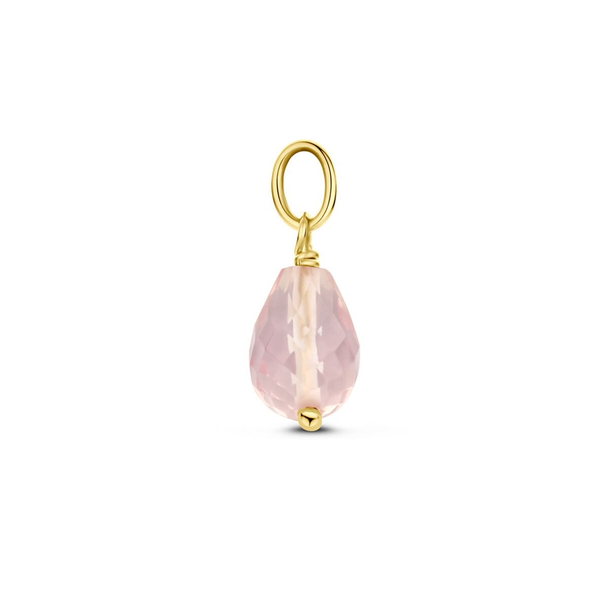 Pendentif en or jaune 14k avec quartz rose – taillé en briolette