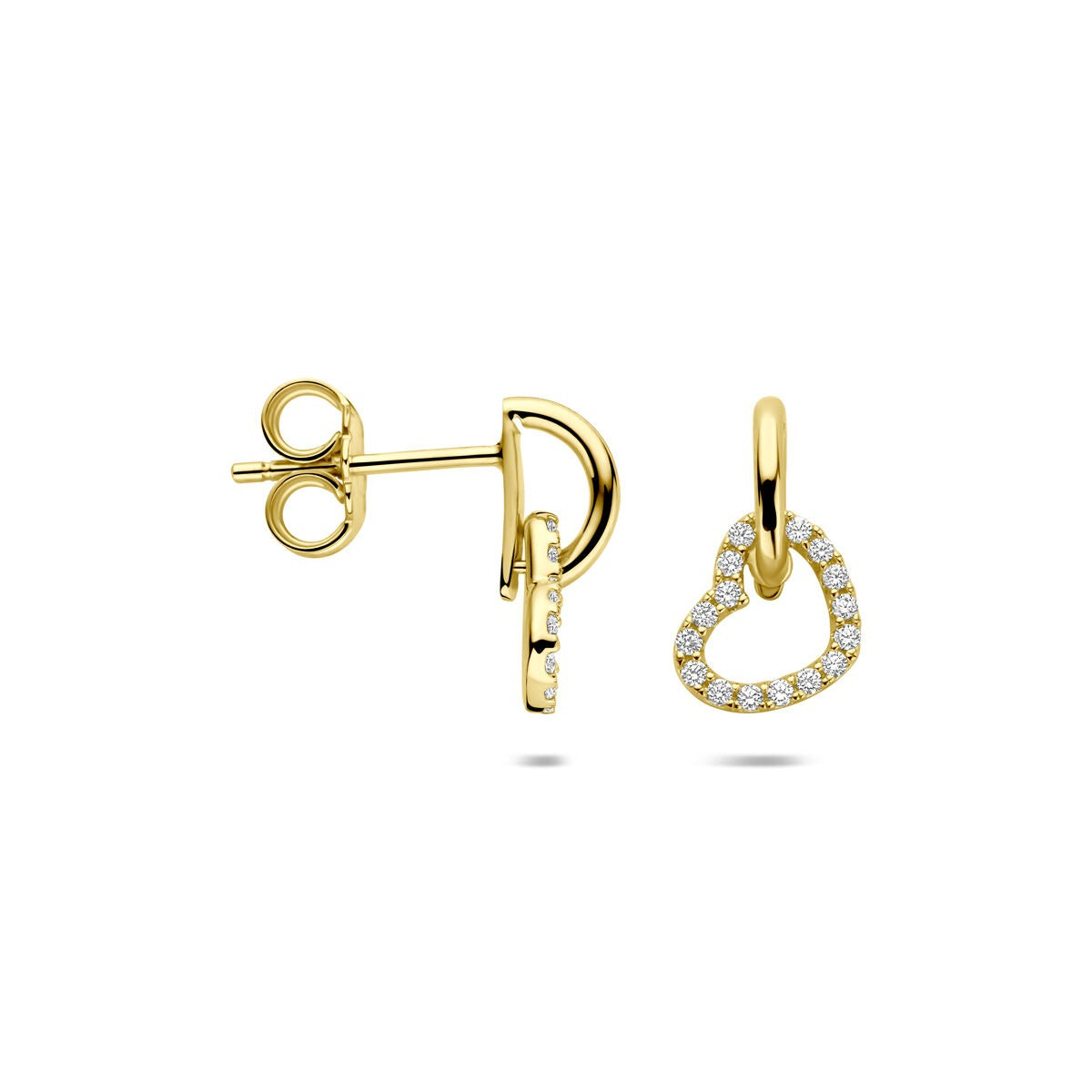 Boucles d'oreilles en or 14k en forme de cœur avec zircone - pour femme