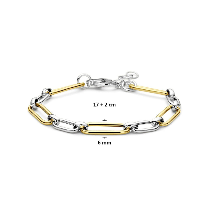 Verguld en gerhodineerd 925 zilveren paperclip armband