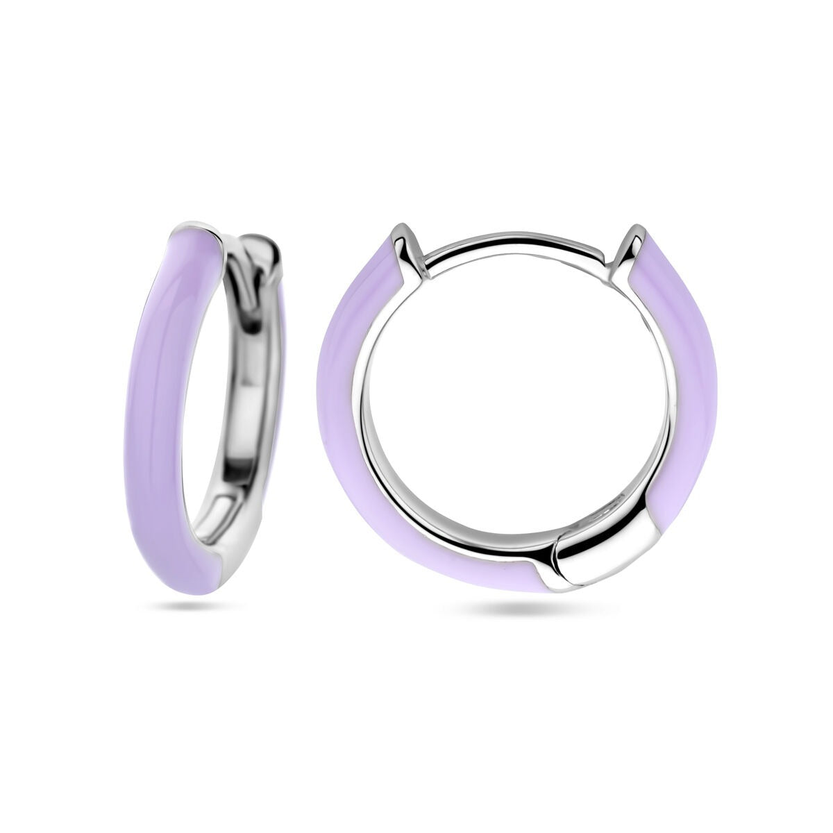 Créoles en argent rhodié avec émail violet
