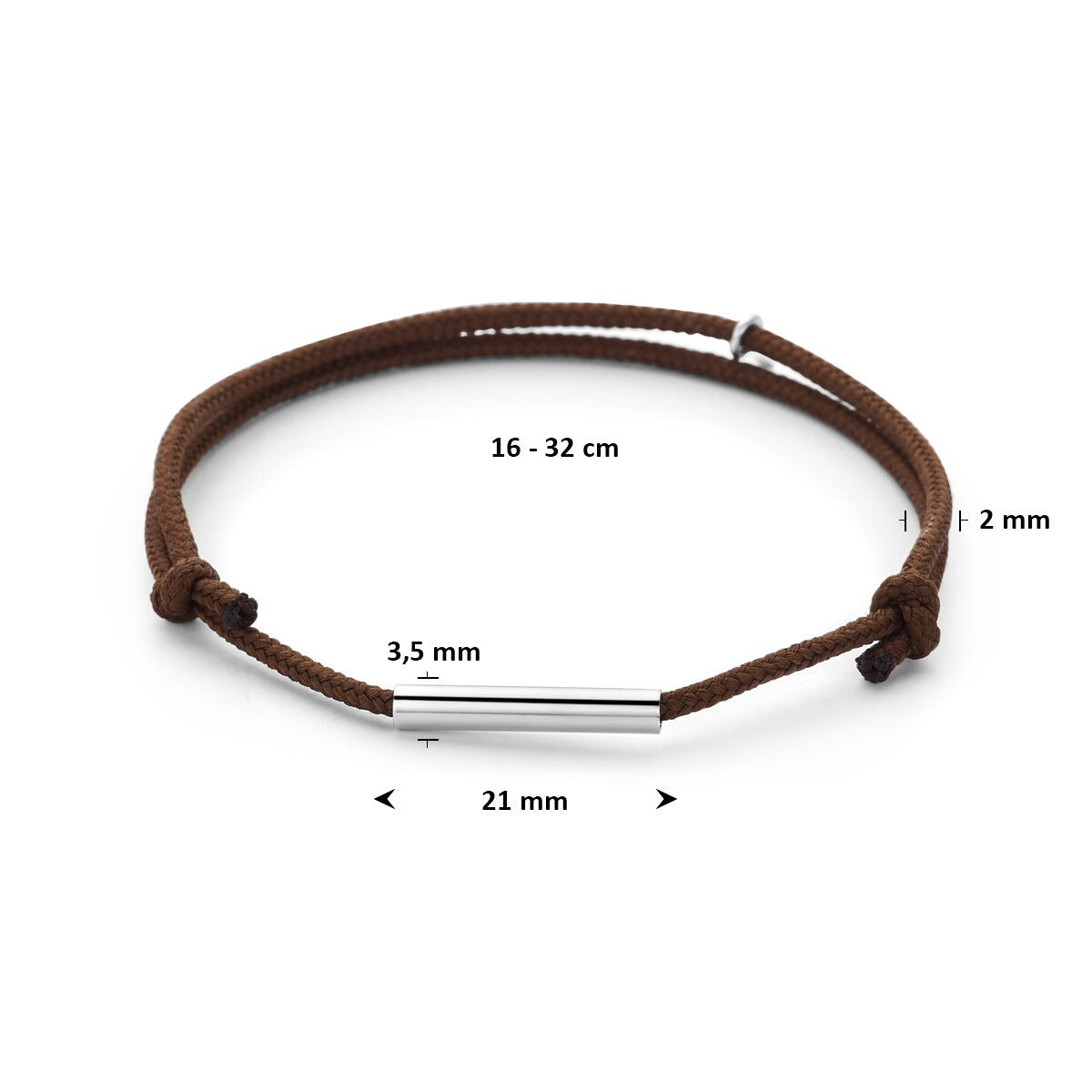 Bracelet en coton marron avec barre rhodiée