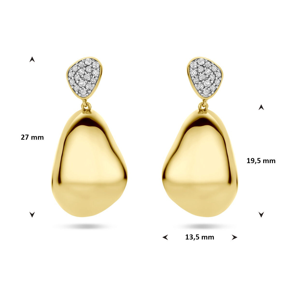 Boucles d'oreilles en or jaune 14k avec diamant – 0.20ct (2x 0.10ct) h si 27 mm