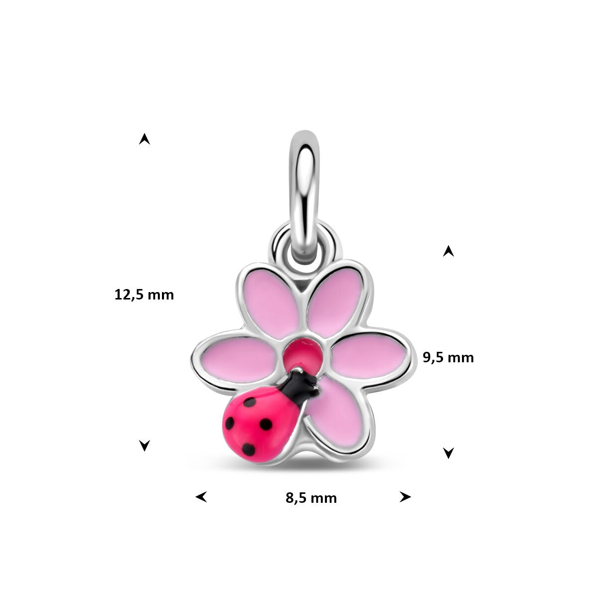 Pendentif pour enfant en argent 925 rhodié fleur et coccinelle