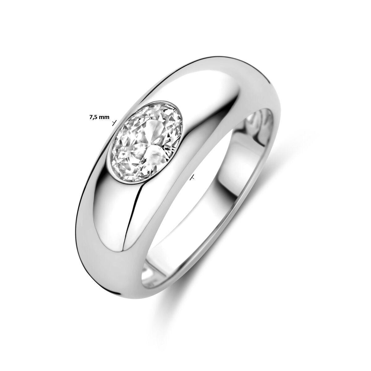 Bague en argent avec zircone ovale – argent rhodié 925, 7,5 mm de large