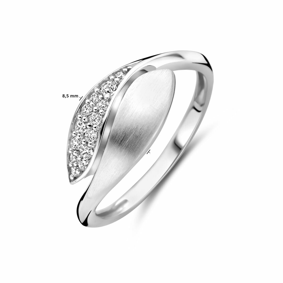 Bague en argent avec zircone taillée en brillant – argent rhodié, 8,5 mm de large