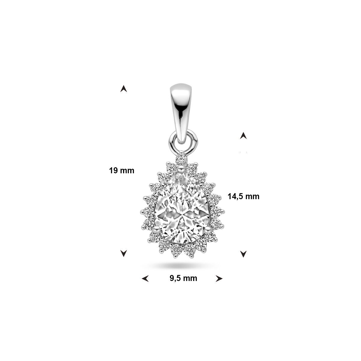 Pendentif rhodié en argent avec zircone taillée en poire – 19mm