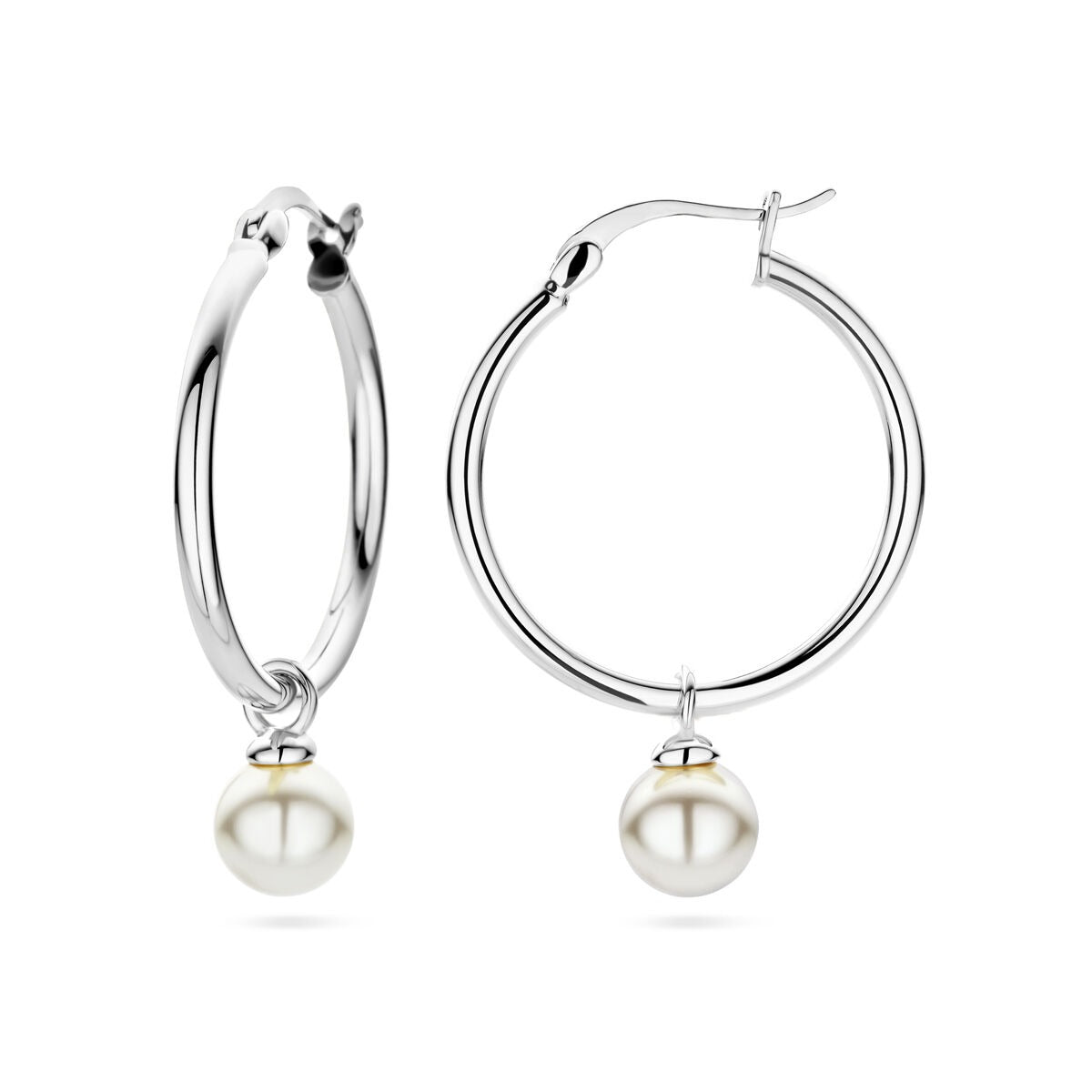 Créoles en argent avec perle – rhodié argent 925