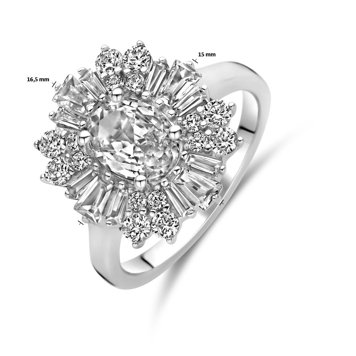 Bague pour femme en argent avec zircone ovale – rhodiée 925 argent, 14,5 mm de large