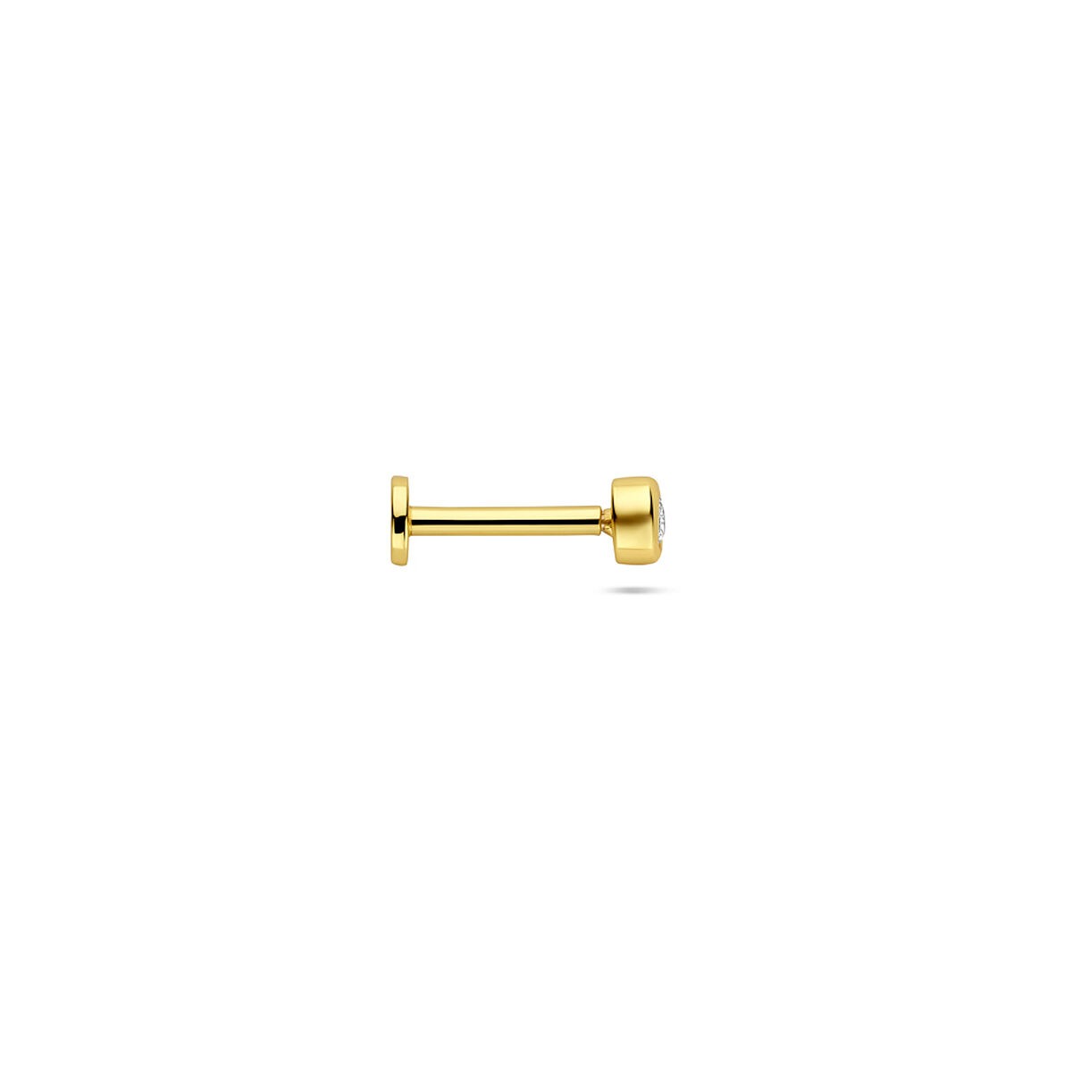 Piercing en argent 925 plaqué or avec zircone ronde à dos plat
