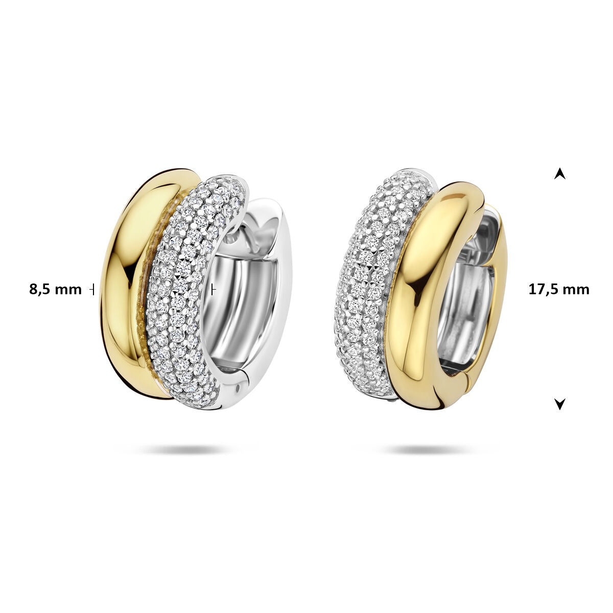 Créoles plaqué or argent pour femme avec zircone – créoles bicolores 17.5 mm