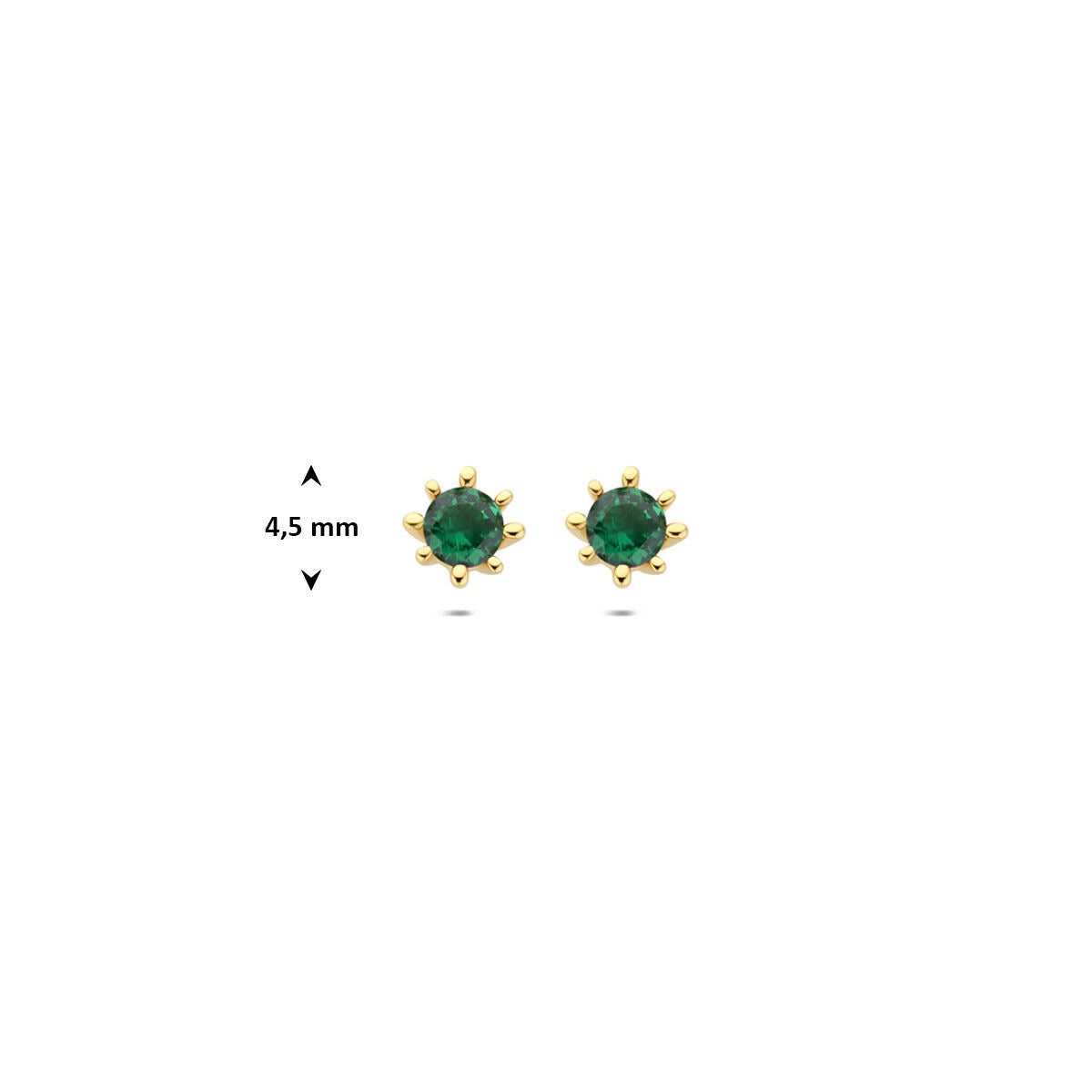 puces d'oreilles en or jaune 9k avec zircone verte
