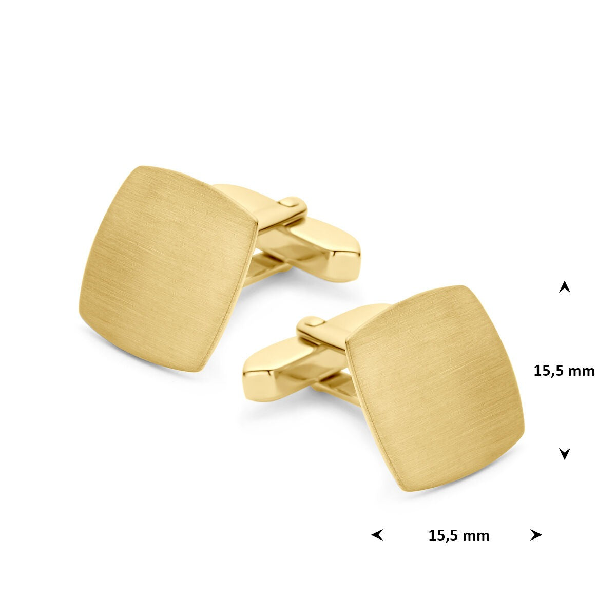 Boutons de manchette plaqués or en argent 925 15.5 x 15.5 mm