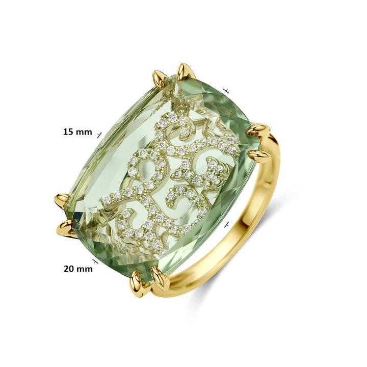 14k Geelgouden ring met groene amethist en diamant