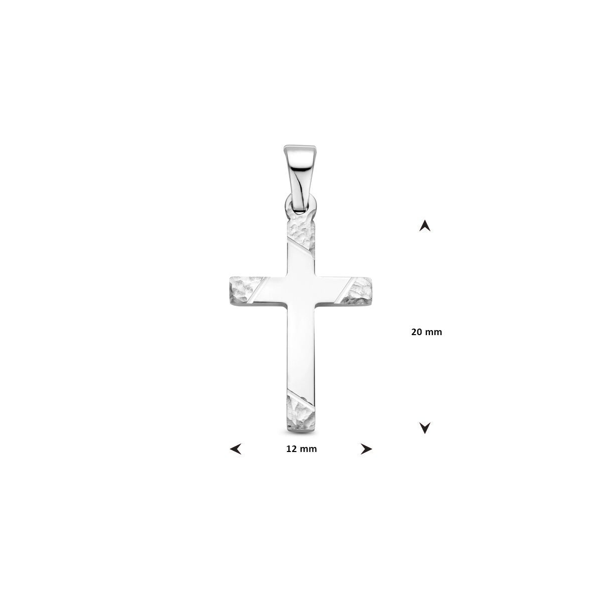 Pendentif croix en argent – rhodié 925 argent avec finition martelée, polie et diamantée